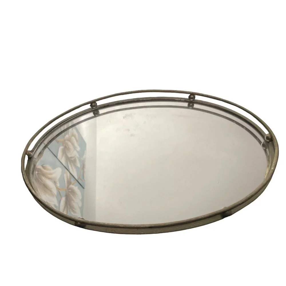 Vintage mirror vanity gray‎ oval shape